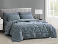 Chezmoi Collection Jasper King Bed in a Bag 7-Pieces Triangle Geometric Quilted Soft Washed Double Brushed Microfiber Comforter with Sheets Lightweight All Season Bedding Set (King, Dusty Blue)