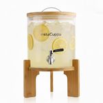InstaCuppa 5L Glass Beverage Dispenser for Busy Moms | Inbuilt Thermometer | Thick Borosilicate Glass | Bamboo Stand, Steel Tap | for Juices, Hot & Iced Drinks, Parties & Picnics