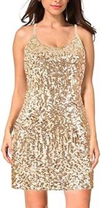 MANER Women's Glitter Sequin Dress Adjustable Spaghetti Strap Sparkle Party Dresses, Champagne, X-Large
