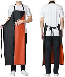 Jaspfct Waterproof Vinyl Apron-Dishwashing/Lab Apron Water proof -Best for DishWasher, Cleaning, Meat Butcher,Dog Grooming, Blackred, 43"Long