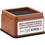 iPrimio Bed and Furniture Risers – Square Elevator up to 2” Per Riser and Lifts up to 10,000 LBs - Protect Floors and Surfaces – Durable ABS Plastic and Anti Slip Foam Grip – Stackable (6, Brown)