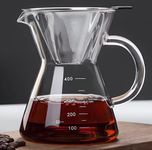 COFISUKI Pour Over Coffee Maker with Reusable Stainless Steel Drip Filter, Glass Drip Coffee Maker Set, Lead-Free Borosilicate Glass Coffee Carafe for 1-2Cup, Clear (400ml/13.5oz)