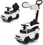 Costzon Push Car for Toddlers, 3 in 1 Mercedes Benz Stroller Sliding Walking Car w/Canopy, Handle, Armrest Guardrail, Underneath Storage, Horn Sound, Foot-to-Floor Ride On Toy for Boys Girls (White)