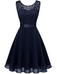 BeryLove Women's Short Floral Lace Bridesmaid Dress A-line Swing Party Dress BLP7005NavyM