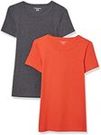 Amazon Essentials Women's Slim-Fit Short-Sleeve Crewneck T-Shirt, Pack of 2, Charcoal Heather/Tomato Red, Medium