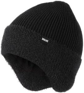 Wmcaps Gorro de invierno para hombre con orejeras, gorro de punto grueso y cálido unisex con orejeras, gorro de lana con forro polar para actividades al aire libre, Negro, Talla única