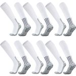 Vegove Youth Soccer Grip Cushioned Socks, Non Slip Sports Socks 6-10 Years Old Boy Girls, Knee High Compression Football Sock, White, 7-11