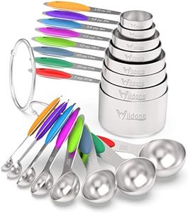 Measuring Cups & Spoons Set of 16 - Wildone Premium Stainless Steel Measuring Cups and Measuring Spoons with Colored Silicone Handle, Including 8 Nesting Cups, 8 Spoons, for Dry and Liquid Ingredient