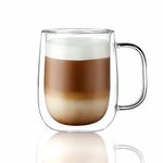 CNGLASS Large Double Wall Glass Coffee Mug 15.2oz,Clear Insulated Glass Espresso Cup with Big Handle,Set of 1