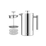 MaxMiuly Cafetiere French Press Small Szie 350ml/12oz,Stainless Steel Double Wall Heat Resistant Coffee Press with 3 Filter Screens (1 Cup Silver)