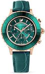 SWAROVSKI Octea Lux Chrono Rose Gold Quartz Watch with Leather Strap, Green Crystals, Swiss Made