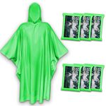 Disposable Rain Ponchos for Adult, 6 Pack Rain Ponchos with Drawstring Hood, Emergency Rain Ponchos for Women and Men, Thicker Material, Waterproof, Green