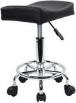 KKTONER Square Rolling Stool PU Leather Height Adjustable Swivel Massage SPA Salon Stools Task Chair with footrest (black)