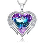 Praelinos Angel Wing Heart Necklaces for Women White Gold Plated Silver Tone Pendant Necklaces 5A Cubic Zirconia Necklace Austria Crystal Jewellery Gifts for Mom Girlfriend Wife Her (Purple)