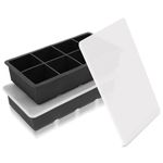 YHT 2 Pack Extra Large Ice Cube Tray Molds with Lids,16 Cubes Black Reusable Silicone Square Ice Cube Maker Moulds for Whiskey,Cocktails,Drinks(Black)