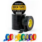 SPORTTAPE 6 Rolls Sock Tape - Black - 1.9cm x 20m | PVC Football, Soccer & Rugby Boot Tape - Best for Keeping Up Socks, Shin Pads, Shin Guard Tape | Securing Lifting Blocks & Ear Tape