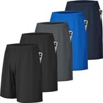 CE' CERDR Mens Athletic Workout Shorts with Pockets and Elastic Waistband Quick Dry Activewear, 5 Pack Black, Black, Dark Grey, Light Blue, Navy, Large