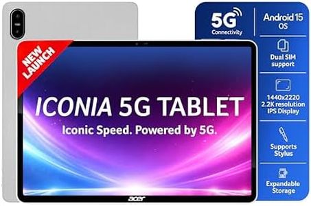Acer Iconia 5G Tablet|11.45" 2.2k”90Hz IPS Display, MediaTek 8791 Processor, 8GB RAM + 128GB Storage, 16MP Rear+8MP Front Camera,Wi-Fi + 5G Volte, Android 15,BT 5.2, Slim Metal Body,Silver