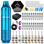 Wormhole Tattoo Kit Rotary Tattoo Machine Kit Tattoo Pen Kit with Power Supply 20 Tattoo Cartridge Needles 10 Tattoo Ink 40 Tattoo Ink Caps Complete Tattoo Gun Kit for Beginners Tattoo Artist