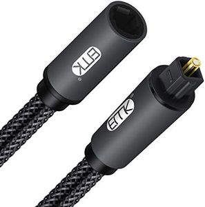 EMK - 1M Cable óptico de audio Toslink hembra a macho, cable extendido de nailon trenzado de larga duración compatible con Sound Bar, Smart TV, Home Theater, PS4, Xbox y PlayStation