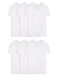 Fruit of the Loom Men's Eversoft Cotton Stay Tucked V-Neck T-Shirt, Tall Man - White - 6 Pack, Large