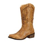 SheSole Ladies Wide Calf Western Cowgirl Cowboy Boots Tan Size 8