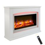 Endeavour Fires Danby 48" Electric Fireplace Suite with Realistic Flame & Log Effect Fire, 13-Colour LED Lighting, Remote Control,White Surround