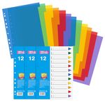 File Dividers A4,12 Part Plastic Folder Dividers,File Dividers for Lever Arch,Multi-Colour Folder Dividers for All A4 Portrait File Dividers Office School Use (3 Pack)