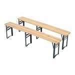 The Fellie Folding Wooden Bench Patio Trestle Beer Bench 2PC Outdoor Bench Seat for Holiday Party, Garden, Camping, Picnic 167.5 x 23 x 46 cm