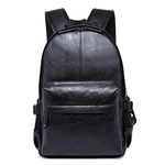 Leather Laptop Backpack for Women, FEWOFJ School College Student Rucksack for Men - Black