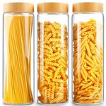 AISIPRIN Airtight Glass Storage Containers with Lids, Glass Cookie Jars, Glass Container for Flour Sugar,Pasta,Rice, Cereal, 3pcs 80oz Bamboo Screw On Canisters Kitchen Pantry Organizers and Storage