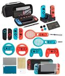 Ultimate Accessories Bundle for Nintendo Switch - 21 in 1 Essential Kit including (Tempered Glass Screen Protector, Travel Carrying Case, Joy Con Charging Dock Station, Grip, and more)