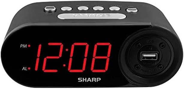 SHARP Digital Easy Read Alarm Clock with High-Speed USB Charging for Phones, Tablets - Simple Operation, Midnight Black