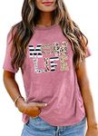 Fawniss Women Mom Life Shirt Mother's Day T-Shirt Cute Graphic Print Bless Mama Tee Tops （Pink,Large