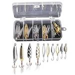 Fishing Lures 10 pcs Fishing Spoons Sequin Metal Lures Fishing Lure for Trout Pike Bass Salmon Crappie Walleye, Fishing Accessories with Treble Fishing Hooks Freshwater Saltwater Fishing Gear