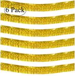 10 Feet Long Roll Gold Foil Fringe Garland - Pack of 6 | Shiny Metallic Tassle Banner | Ideal for Parade Floats, Bridal Shower, Bachelorette, Wedding, Birthday | Wall Hanging Fringe Garland Banner