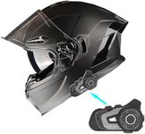 1Storm Motorcycle Full Face Helmet Dual Lens/Sun Visor Matt Black + Motorcycle Bluetooth Headset