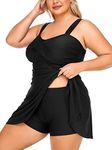 Summer Mae Women's Plus Size Two Piece Swimdress with Short Flowy Tankini Swimsuit Dress Bathing Suit Black 22 Plus