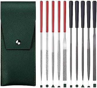 XAQISHIRE 5pcs Mini Diamond Needle Files and 5pcs Mini Steel Needle Files,Packed in Synthetic Leather Case,for high Precision Sanding Work on Wood,Plastic,Metal and Jewelry Carving