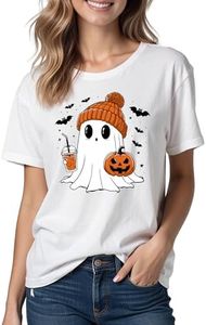Halloween Shirts for Women: Pumpkin Ghost Short Sleeve Costume T-Shirt