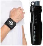 Nivia Wrist Support, Pack Of 2 (Black), Neoprene G 20-20 Plastic Sipper/Bottle - Black, One Size (600 Ml, Pack Of 1)