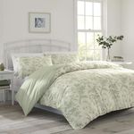 Laura Ashley - Queen Comforter Set, Reversible Cotton Bedding, Includes Matching Shams with Bonus Euro Shams & Throw Pillows (Natalie Sage/Off White, Queen)