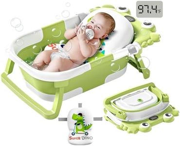Collapsible Baby Bathtub for Newborns to Toddler with Real-time Temp Monitor & Floating Cushion,Portable Travel Tub for 0-36 Month, Foldable Baby Bath Tub for Infants(Green)