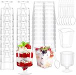 200 Pcs Dessert Cups with Spoons 100 Pcs 5 OZ Mini Clear Plastic Dessert Parfait Cup 100 Plastic Spoons Small Serving Bowl Appetizer Shooter Cups for Party Square Dessert Shot Glasses Round Goblet