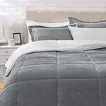 Amazon Basics Ultra-Soft Micromink Sherpa 3 Piece Comforter Bed Set, King, Charcoal, Solid