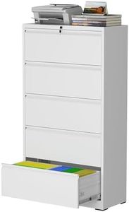 mysteeldepot 5 Drawer Lateral File Cabinet with Lock, Metal File Cabinet, Lateral File Cabinets for Home Office, Heavy Duty File Storage Cabinet for Legal/Letter/A4 Document, Assembly Required, White