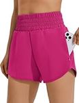 PINSPARK Women's Sports Shorts High Waist Running Shorts Jogging Yoga Fitness Sports Pants with Zipper Pocket Hot Pink