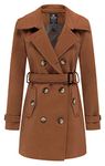 Wantdo Women's Double Breasted Warm Coat Blend Pea Coat Belted Slim Fit Elegent Outercoats Winter Mid-Length Warm Coat Caramel XL