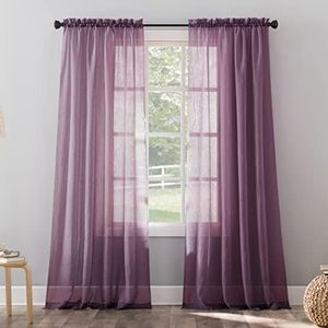 No. 918 Erica Crushed Texture Sheer Voile Curtain Panel, 51" x 84", Purple