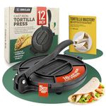 SIRCLES 12" Cast Iron Tortilla Press - Extra Large, Heavy Duty - 60 Parchment Papers - 5 Non-Slip Rubber Feet - Pre-seasoned